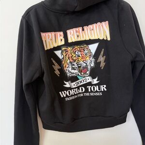 True Religion Black Zip Hoodie with Gold Stud Logo